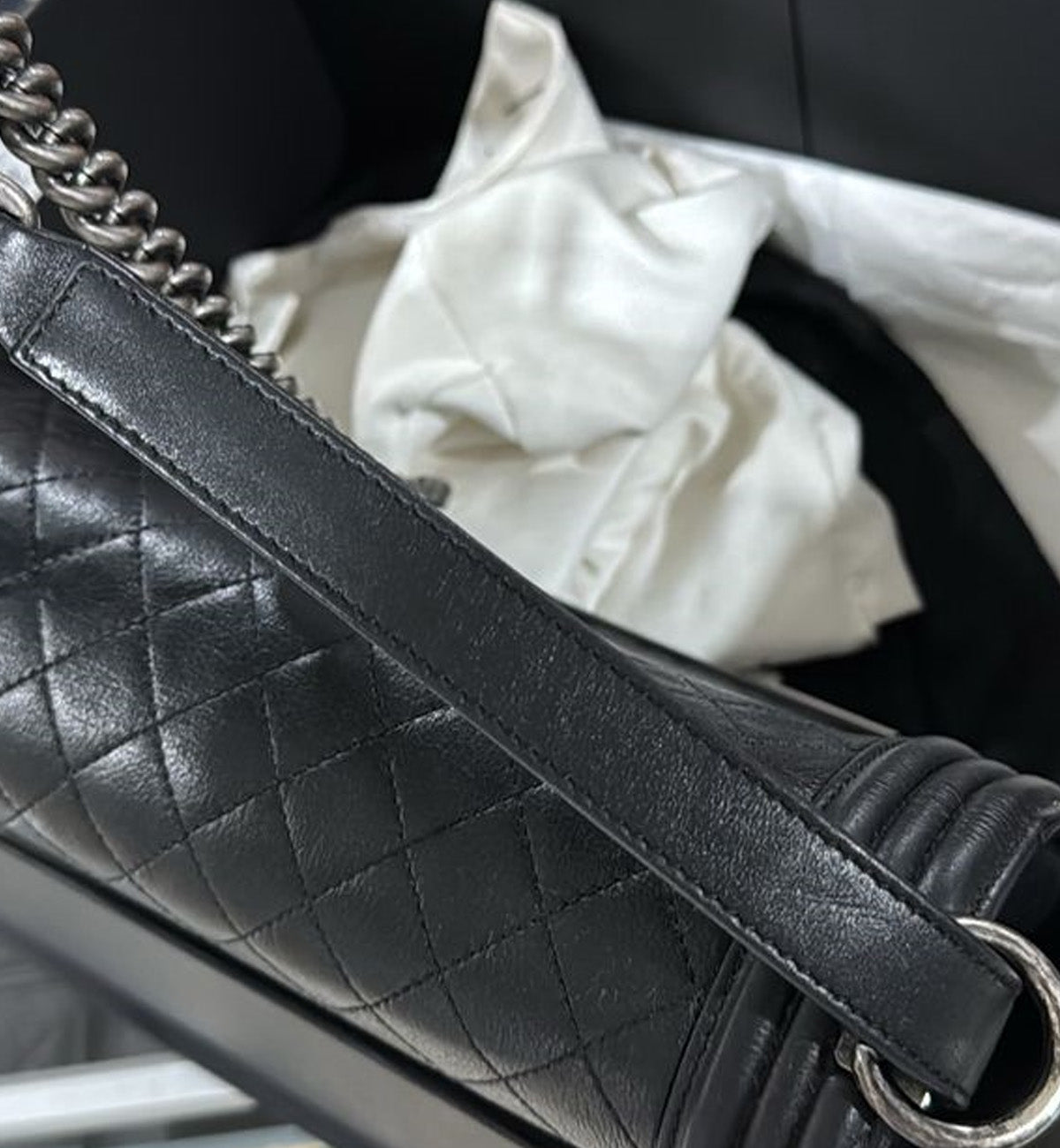 [Pre-Used] Boy Chanel Calfskin & Ruthenium Metal Black Handbag