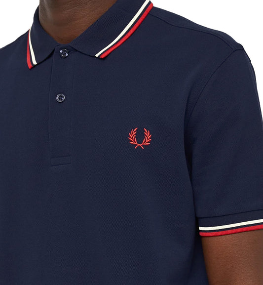 Fred Perry Red White Stripe Polo Navy Shirt