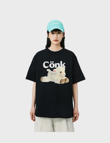 Conklab Coco Sheep Cartoon Casual Short Sleeved Tee - Black