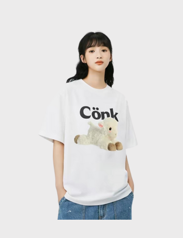 Conklab Coco Sheep Cartoon Casual Short Sleeved Tee - White