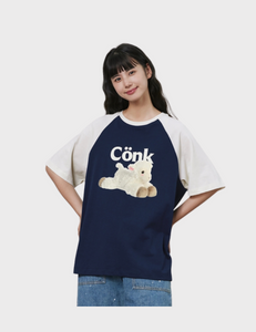 Conklab Coco Sheep Cartoon Casual Short Sleeved Tee - Blue