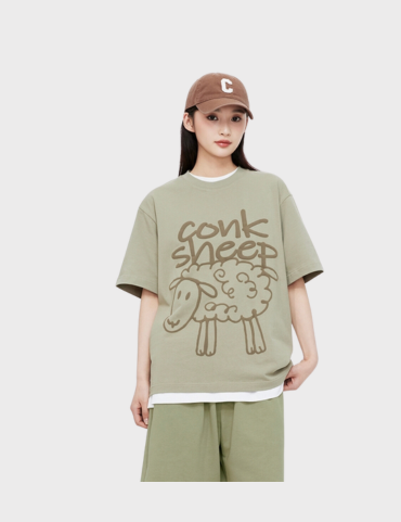 Conklab Graphic Sketch Sheep Print Series Tee - Olive Green