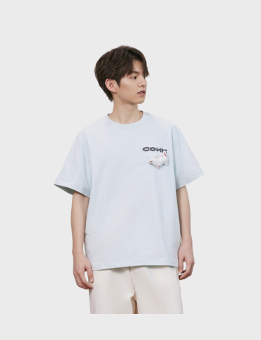 Conklab Side Bunny And Wording T-shirt - Light Blue