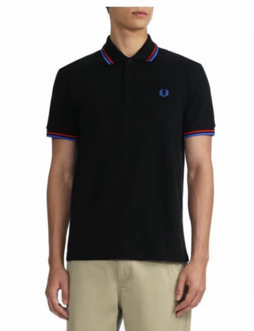Fred Perry Blue Red Striped Black Polo Shirt