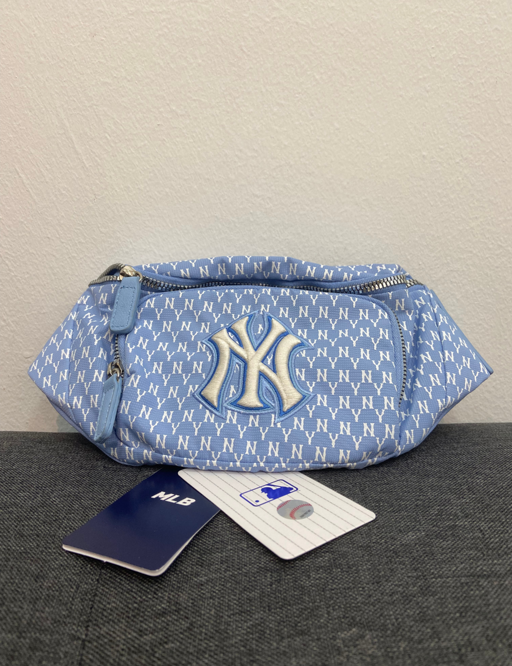 MLB New York Yankees Monogram Waist Bag (Sky Blue) - Shop Streetwear, Sneakers, Slippers and Gifts online | Malaysia - The Factory KL