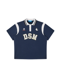 DONSMOKE College Style Font Logo Short Sleeve Polo Tee (Blue)