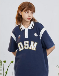 DONSMOKE College Style Font Logo Short Sleeve Polo Tee (Blue)