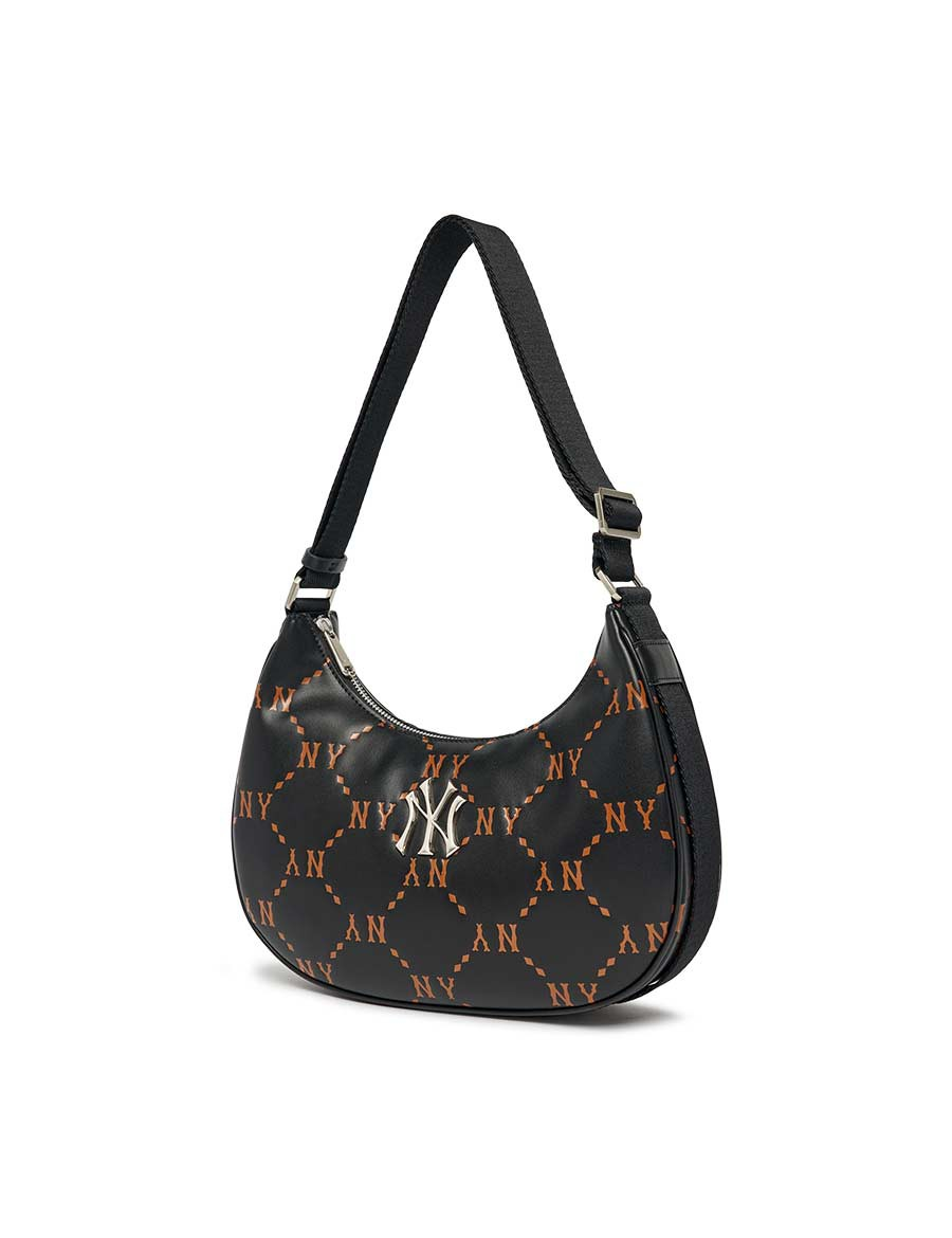 MLB Monogram Diamond Large PU Embo Hobo New York Yankees Bag (Black)