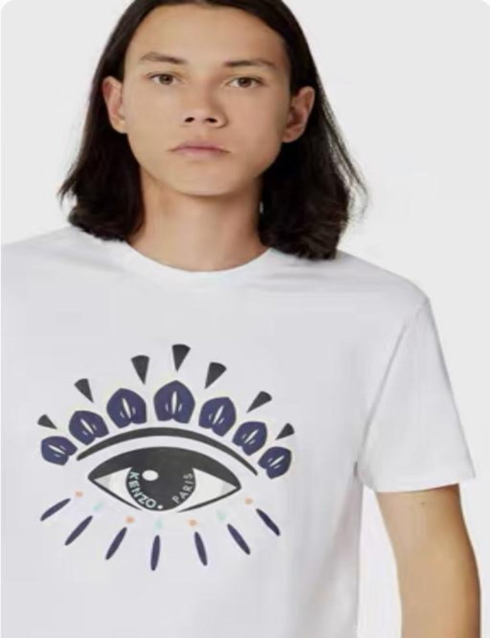 Kenzo Navy Blue Eye Light Yellow Line Logo T Shirt