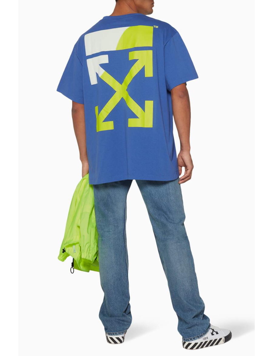 Off White White and Bright yellow S/S Split Logo T-Shirt (Blue)