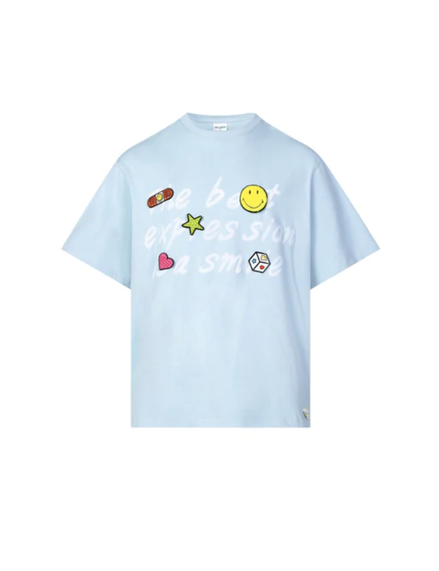 13DE MARZO Palda Bear Velcro Patch Letter T-Shirt Dream Blue