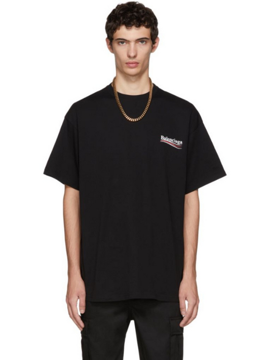 Balenciaga Printed Wave Oversized Black T-Shirt