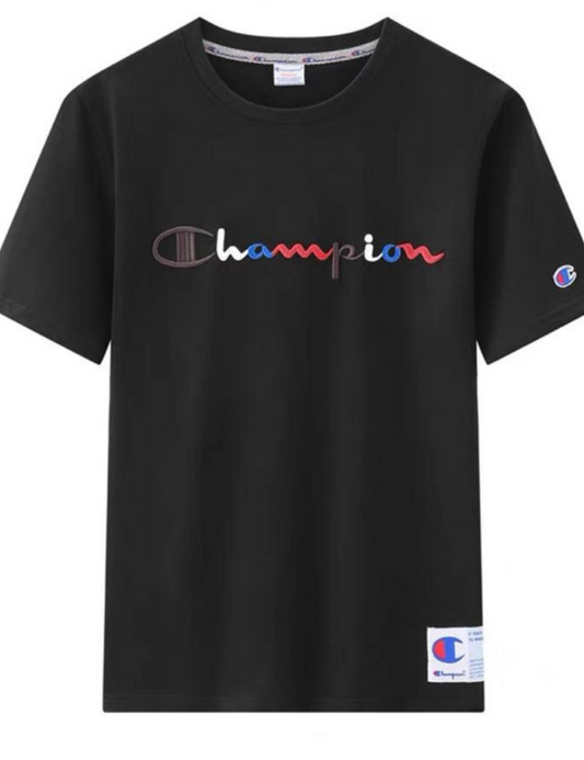 Champion Embroidered Tri Colour Script Logo S/S T-Shirt (Black)