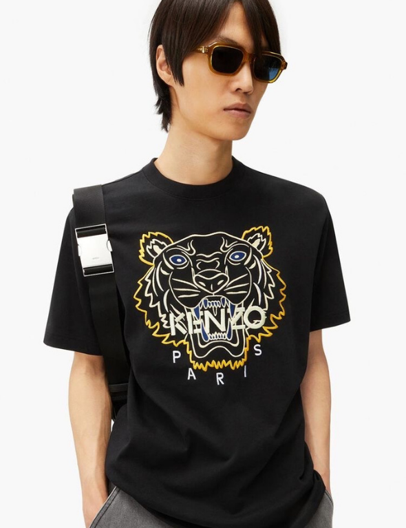 Kenzo White Yellow Embroidered Tiger Capsule Crewneck T-Shirt (Black)