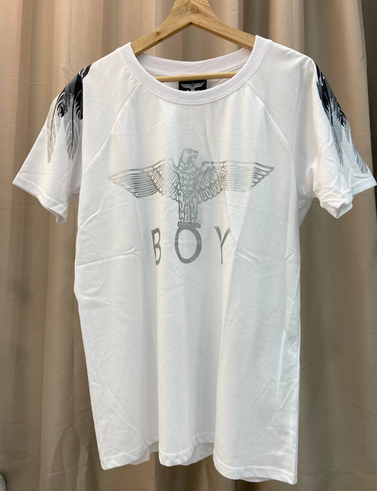 Boy London Grey Gold Eagle Feather Wings Tee (White)