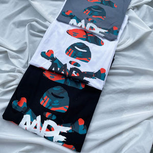 Aape Contrast Camouflage Ape X-Bone Alphabet Printed Short Sleeve Tee ( Grey )
