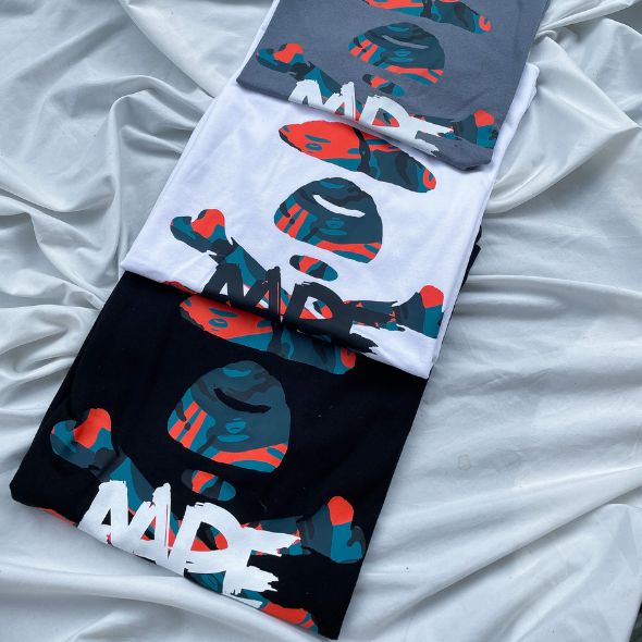 Aape Contrast Camouflage Ape X-Bone Alphabet Printed Short Sleeve Tee ( Black )