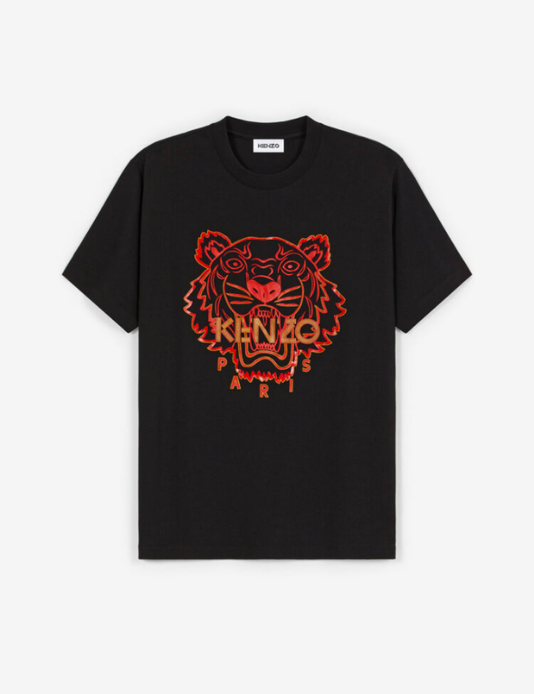 Kenzo Orange Yellow Embroidered Tiger Capsule Crewneck T-Shirt (Black)