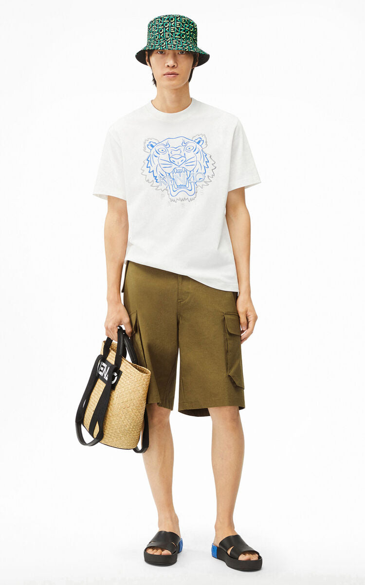 Kenzo Blue Matte Tiger Embroidered T-shirt (White)