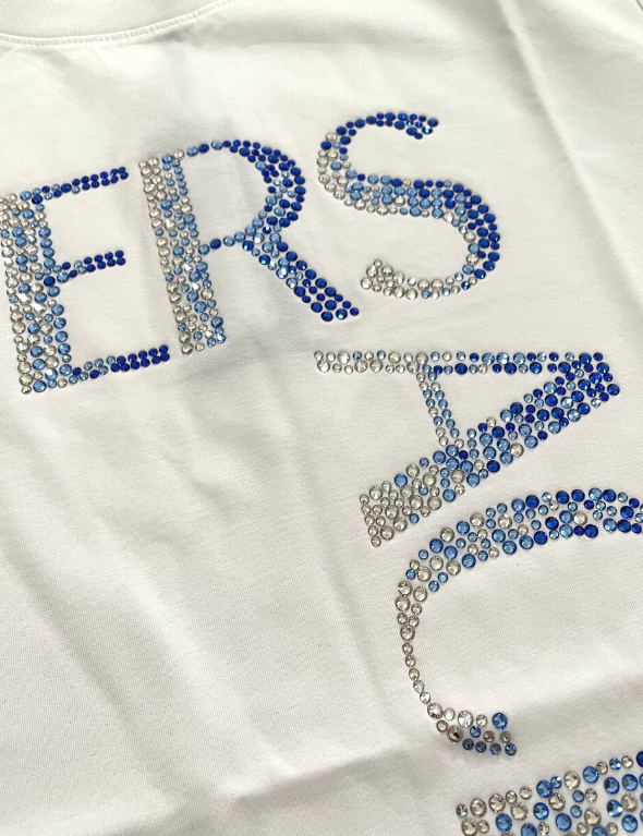 Versace Logo Blue and White Crystal T-Shirt (White)