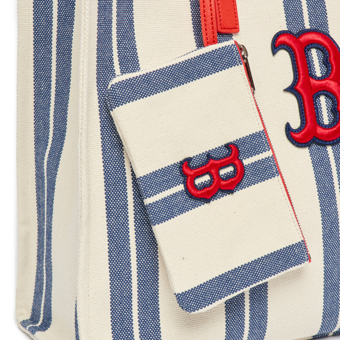 MLB Ethnic Stripe Boston Redsox Tote Bag (White)