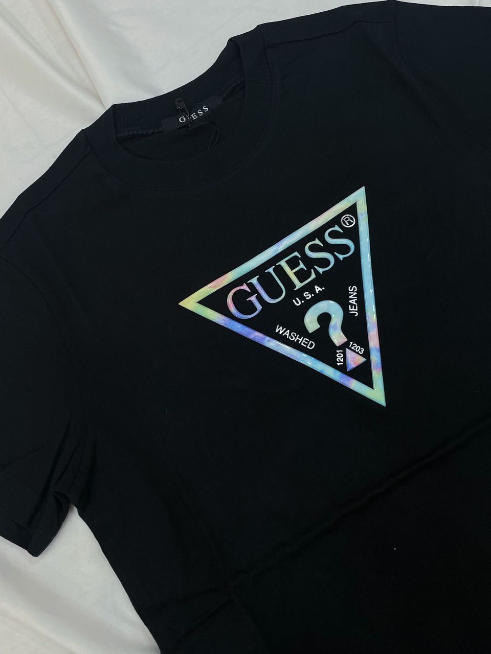 Guess Gradient Triangle Logo Black Tee