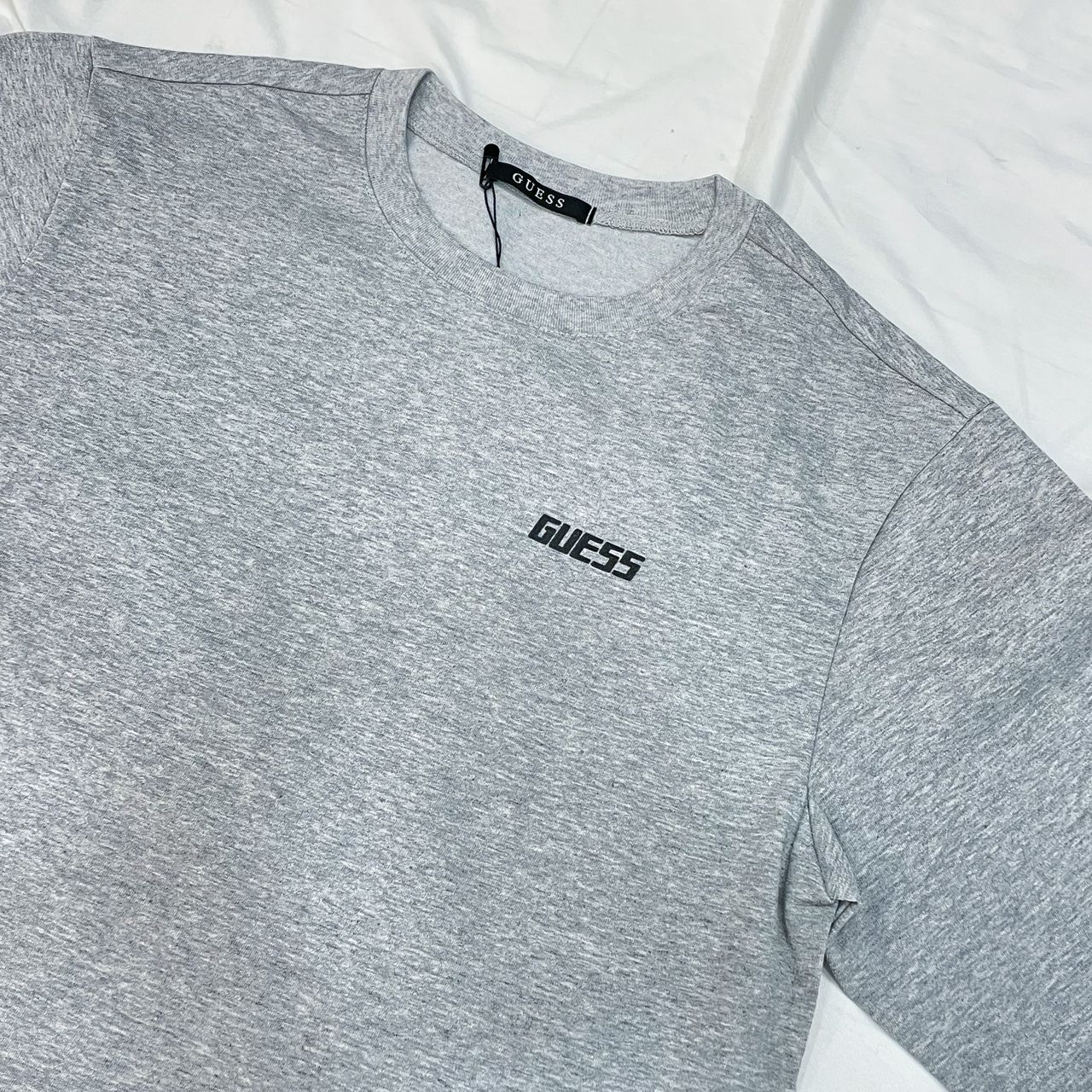 Guess Embroidered Chest Wording Logo Tee - Grey