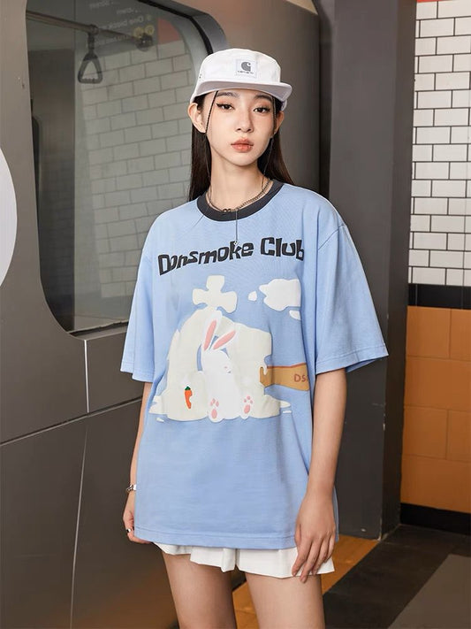 DONSMOKE Rabbit Popsicle Short Sleeve T-Shirt ( Blue )