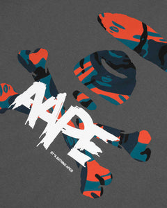 Aape Contrast Camouflage Ape X-Bone Alphabet Printed Short Sleeve Tee ( Grey )