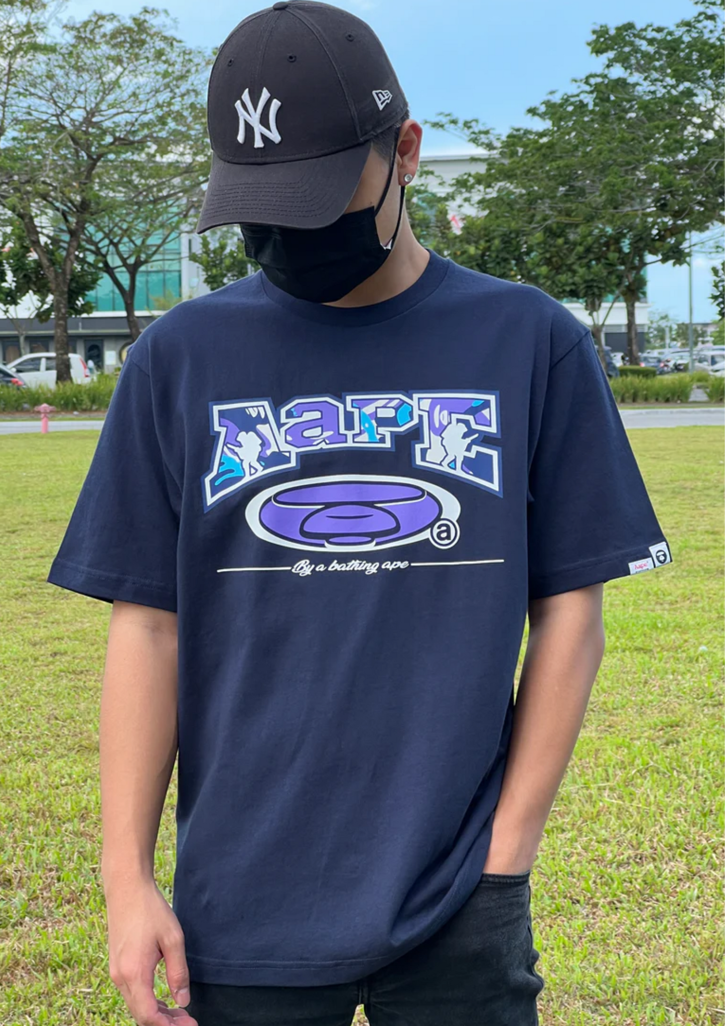 Aape Purple Camo Front Logo Tee (Navy)