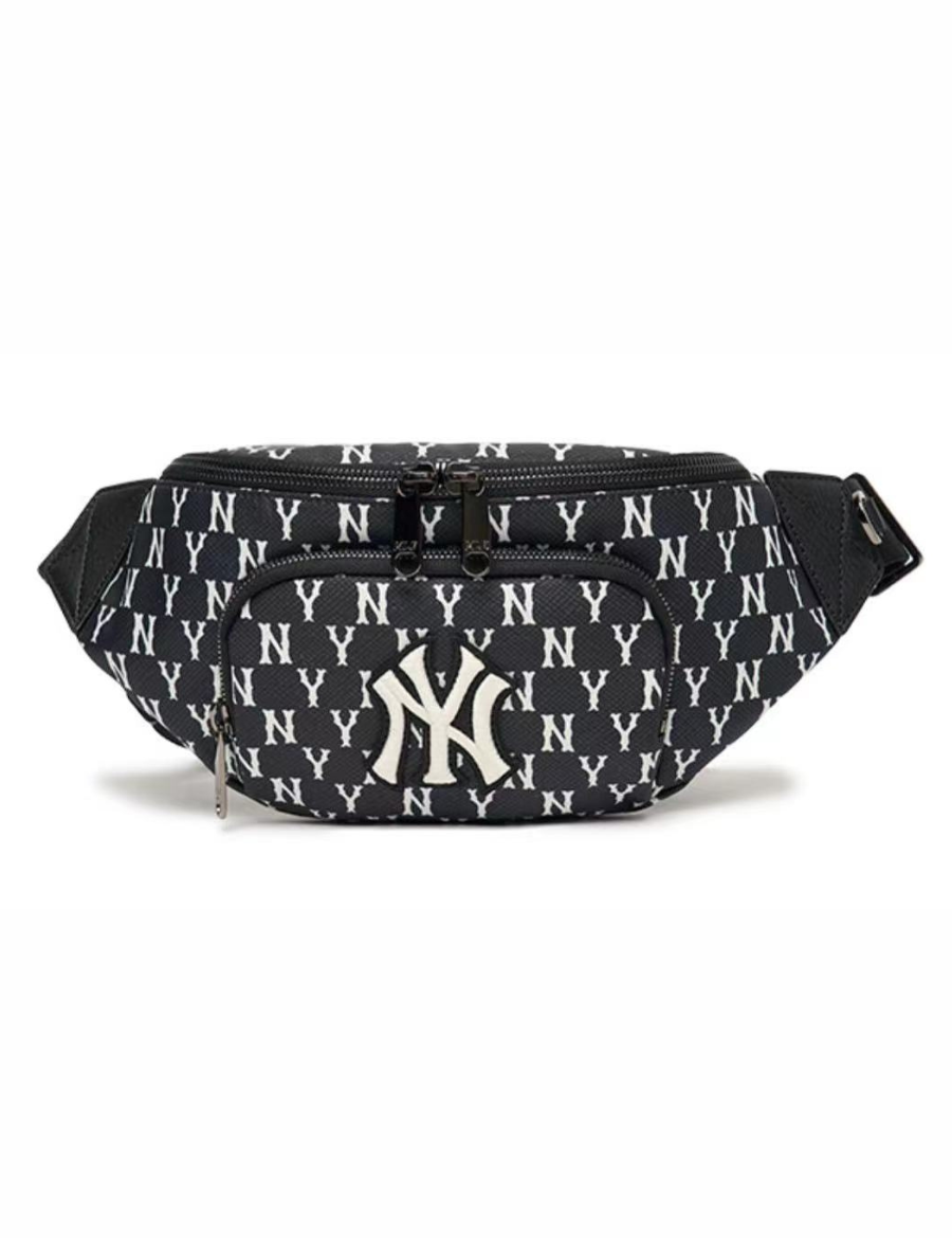 MLB Monogram New York Yankees Hip Sack NY Logo Waist Bag Pouch Bag (Black)