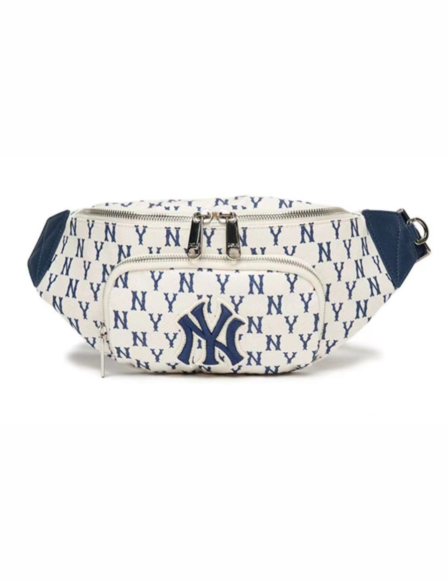 MLB Monogram New York Yankees Hip Sack NY Logo Waist Bag Pouch Bag (White)