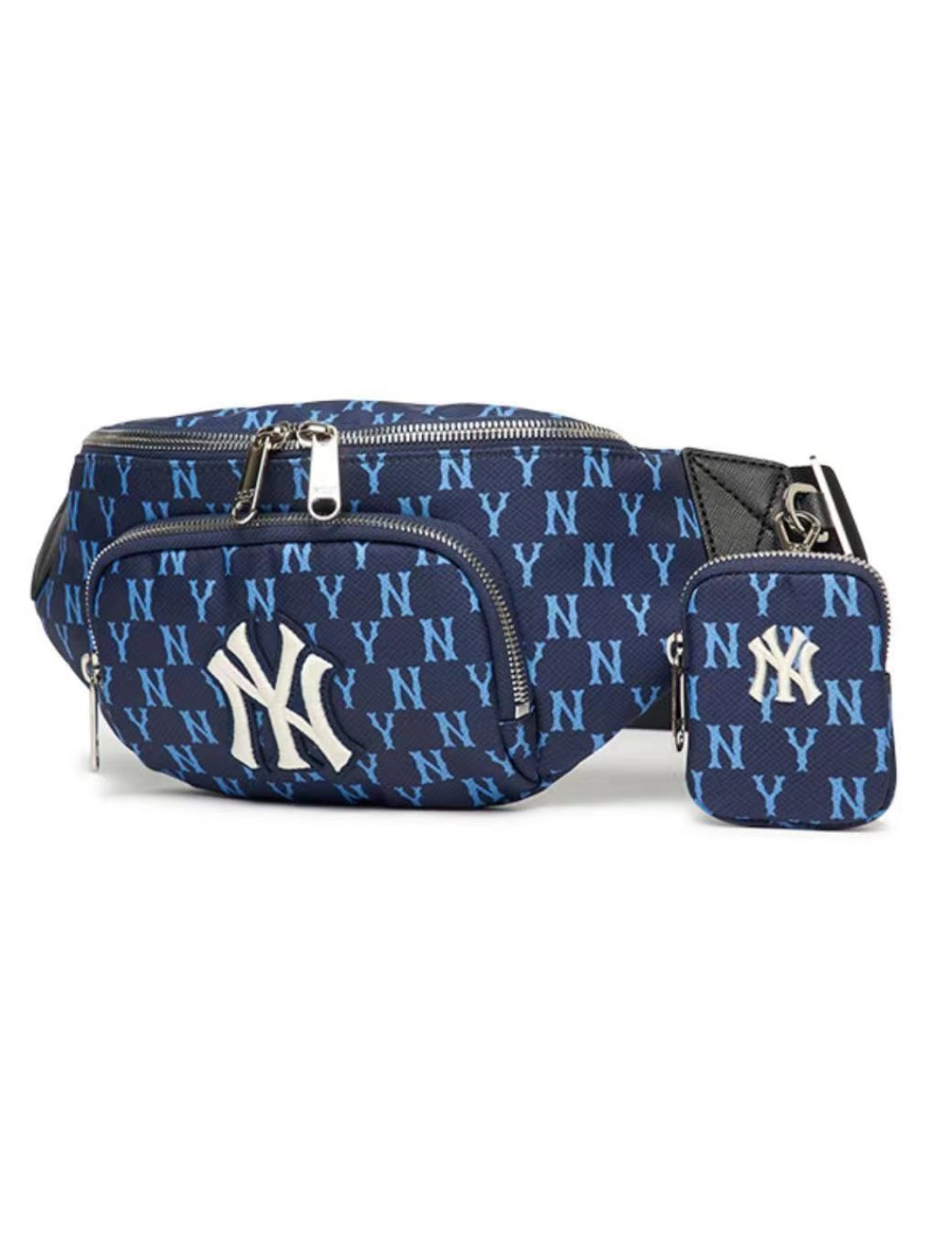 MLB Monogram New York Yankees Hip Sack NY Logo Waist Bag Pouch Bag (Navy)