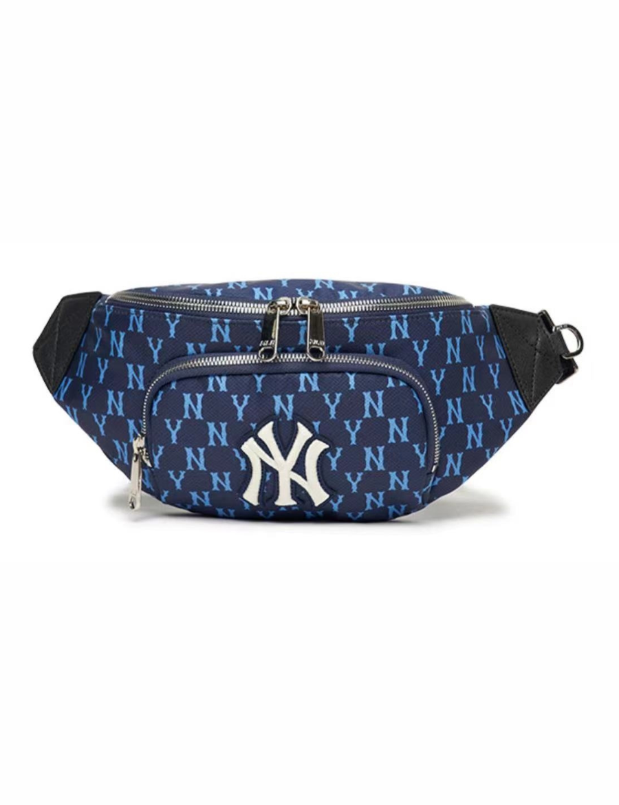 MLB Monogram New York Yankees Hip Sack NY Logo Waist Bag Pouch Bag (Navy)