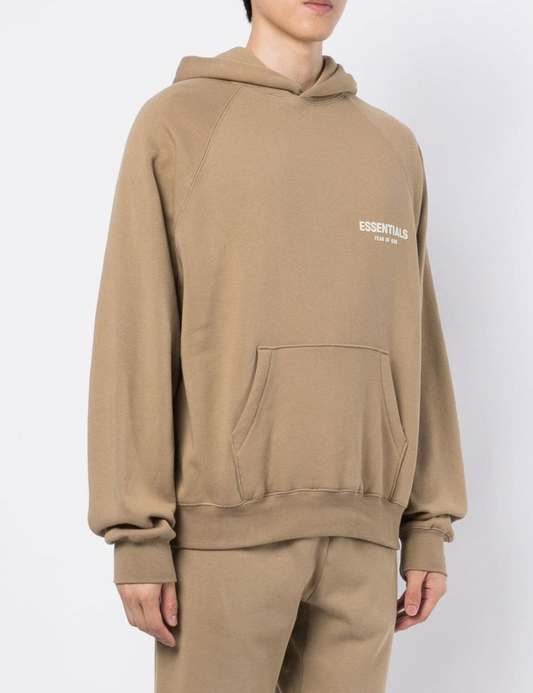 Fear of God - Essentials Logo Flocked Cotton Blend Jersey Hoodie - Desert Taupe