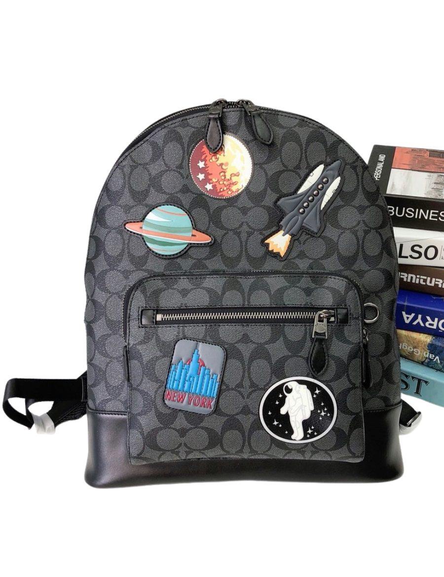 Coach × Nasa West Backpack With Space Patches ( Black )