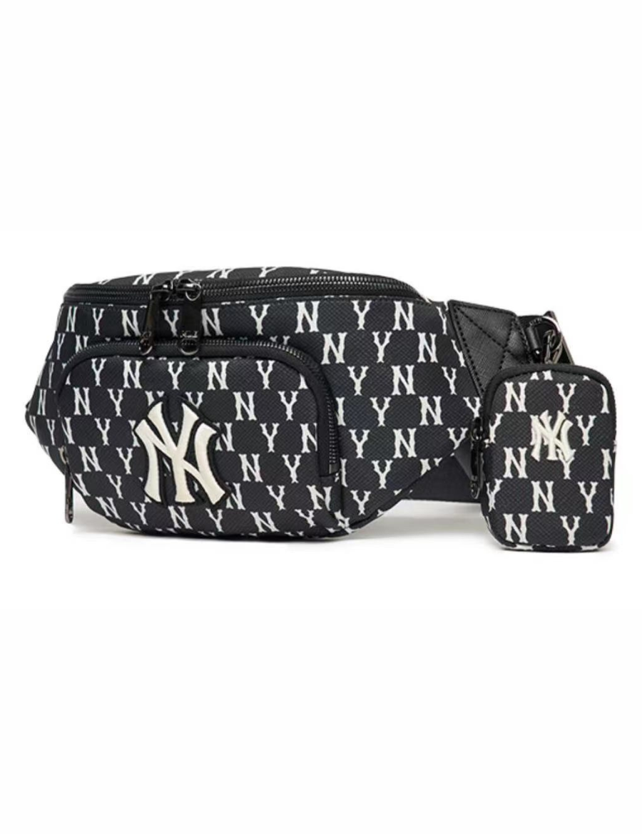 MLB Monogram New York Yankees Hip Sack NY Logo Waist Bag Pouch Bag (Black)