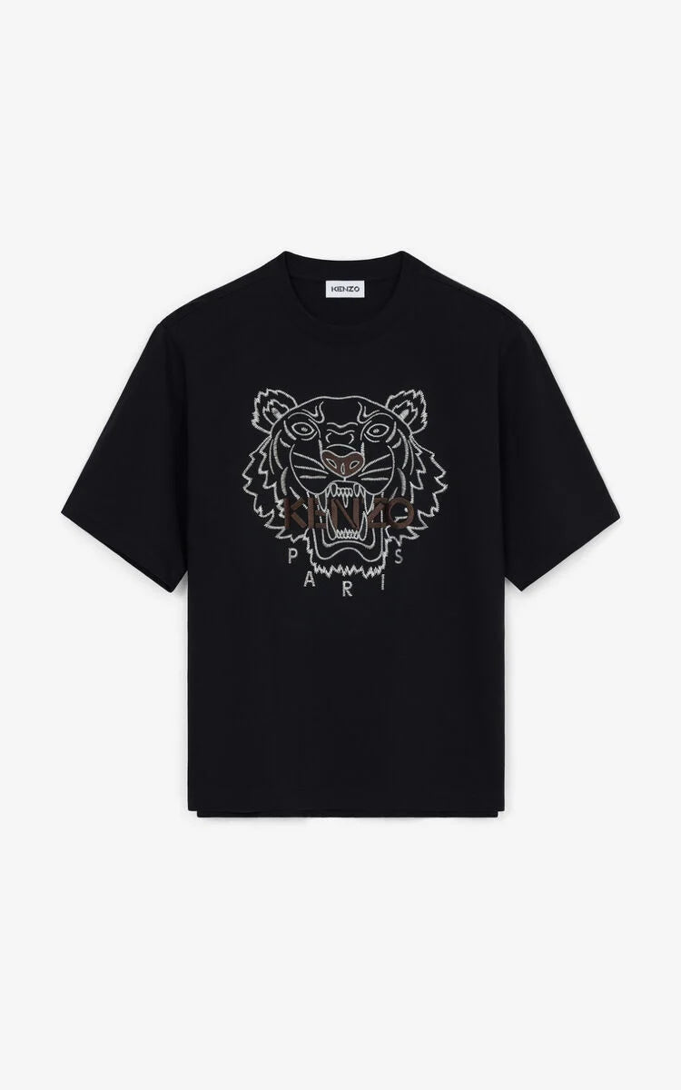 Kenzo Poetic Tiger Embroidered T-shirt (Black)
