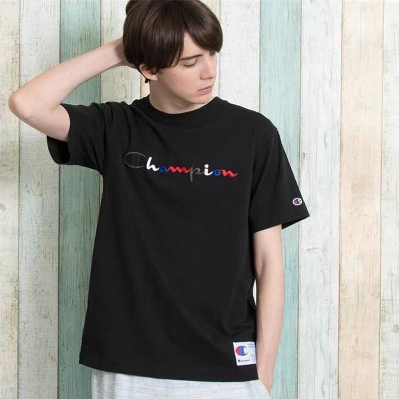 Champion Embroidered Tri Colour Script Logo S/S T-Shirt (Black)