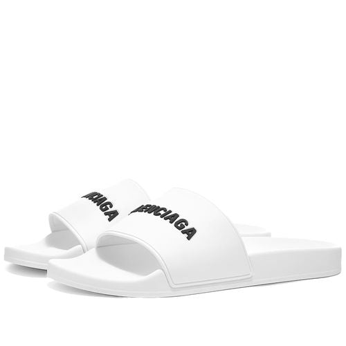 BALENCIAGA logo-embossed rubber slide ( White ) – The Factory KL