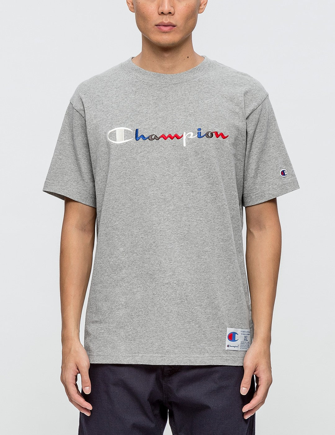 Champion Embroidered Tri Colour Script Logo S/S T-Shirt (Grey)