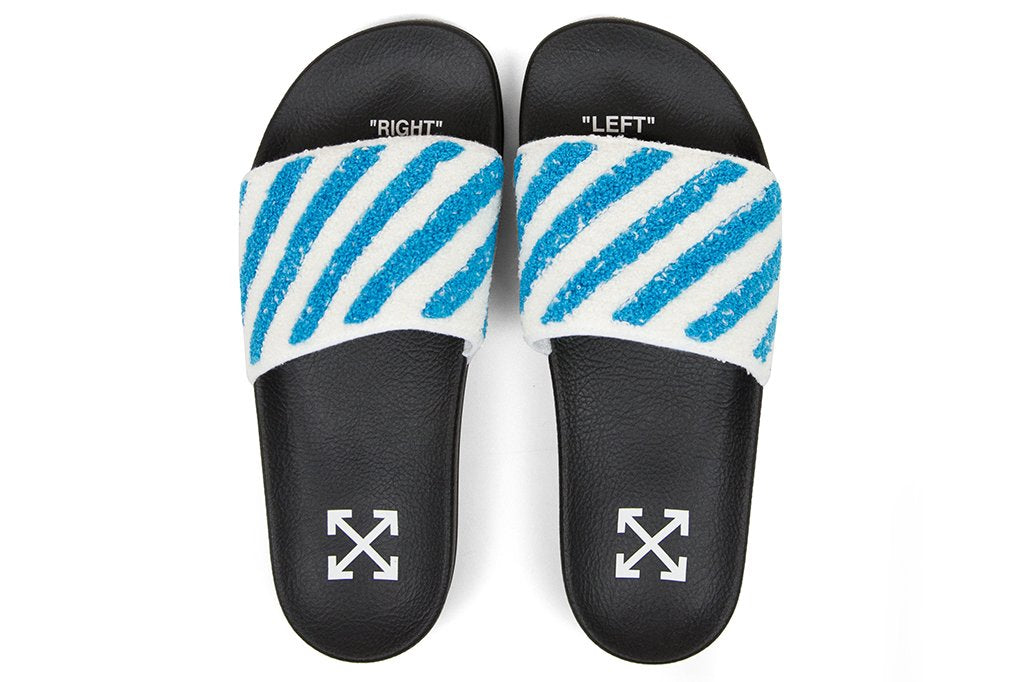 OFF-WHITE Flyknit Slider sandal in white/blue - Shop Streetwear, Sneakers, Slippers and Gifts online | Malaysia - The Factory KL