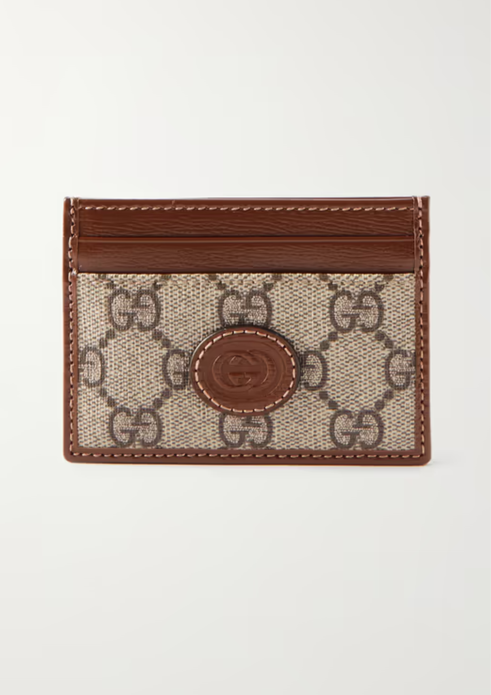 Gucci Monogrammed Leather-Trimmed Canvas Cardholder (Beige)