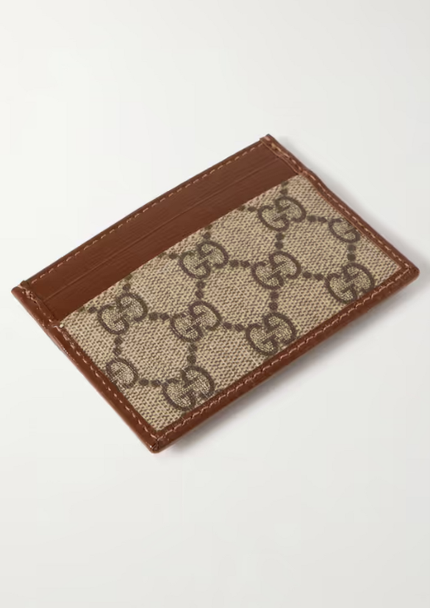 Gucci Monogrammed Leather-Trimmed Canvas Cardholder (Beige)
