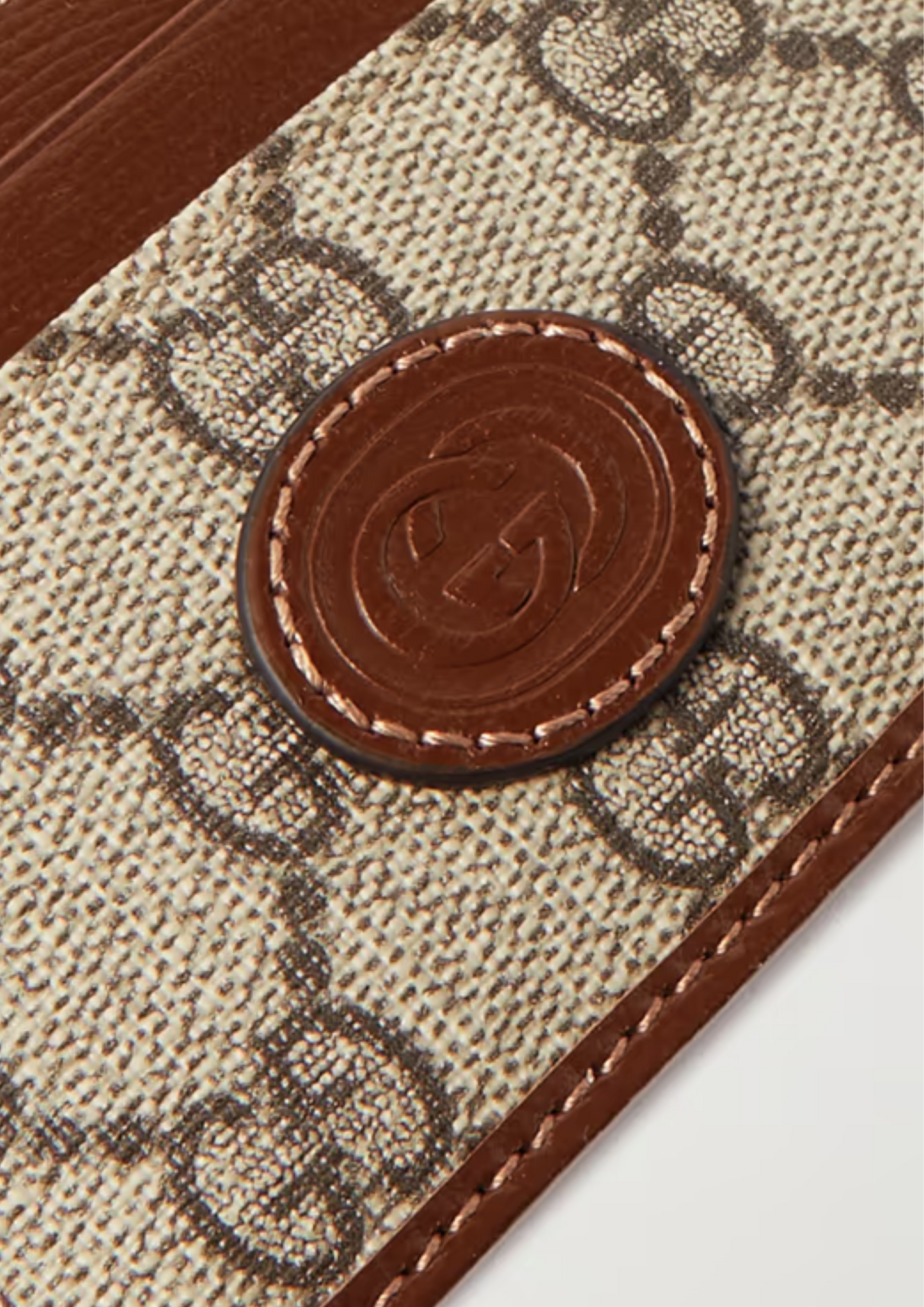 Gucci Monogrammed Leather-Trimmed Canvas Cardholder (Beige)