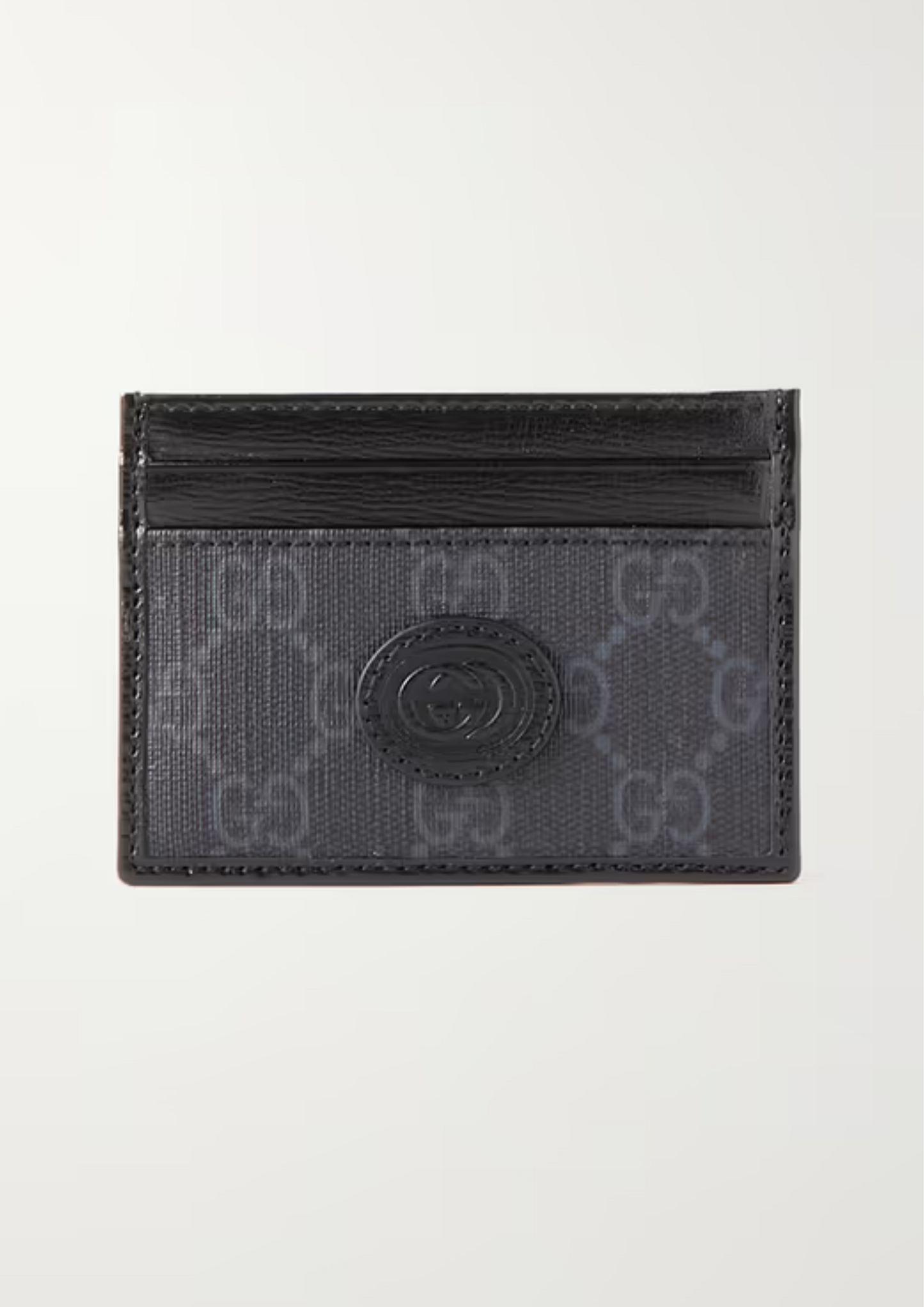 Gucci Monogrammed Leather-Trimmed Canvas Cardholder (Black)